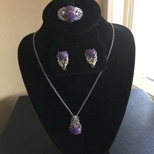 3pc Sterling Silver Necklace, Ring, Earring Set